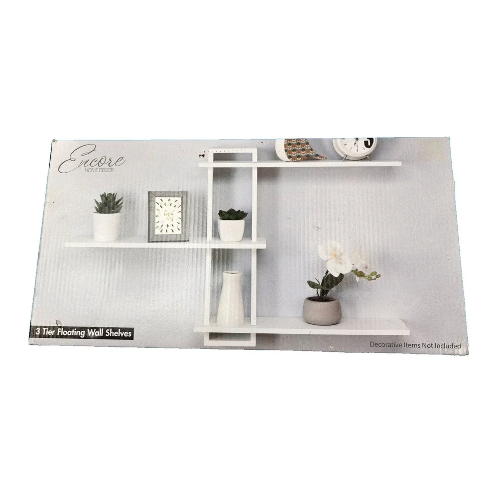 Floating‎ Wall Shelf Intersecting 3 tier White Rack Storage Home Decor Encore